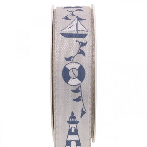 Floristik24 Geschenkband Maritime Deko Webband Blau, Grau 25mm 18m