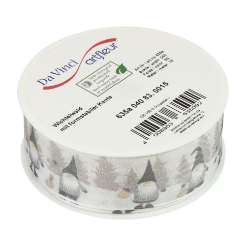 Artikel Geschenkband, Schleifenband Weihnachten, Weihnachtsband Wichtel Grau 40mm 15m