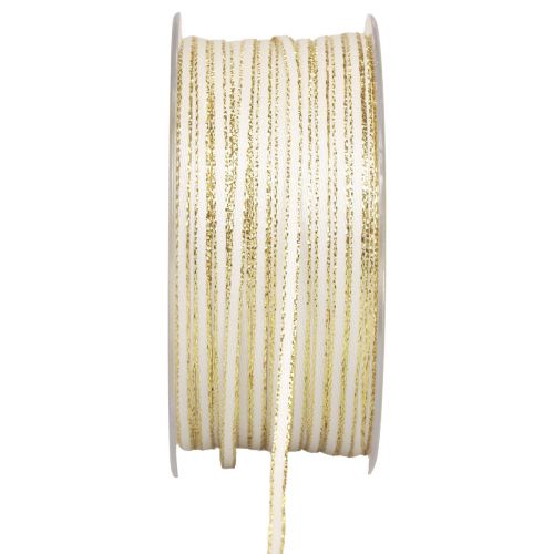 Floristik24 Geschenkband Seidenband Weiß Gold Litzenband 3mm 100m