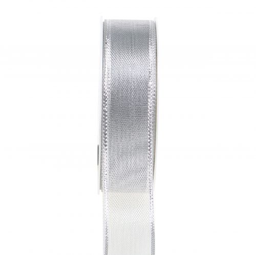 Floristik24 Geschenkband Silber Ringeleffekt 25mm 25m