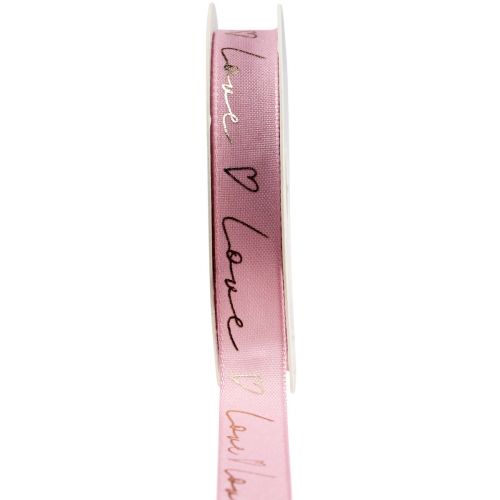 Floristik24 Geschenkband mit Herzen Dekoband Rosa Gold 15mm 15m