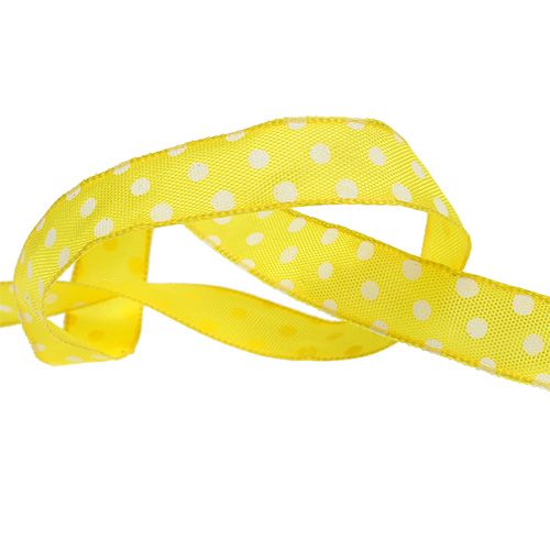 Floristik24 Geschenkband mit Punkten Gelb 15mm 20m