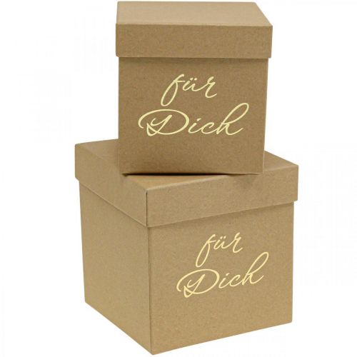 Floristik24 Geschenkbox „Für Dich“ Flowerbox eckig Beige 14/12cm 2er-Set