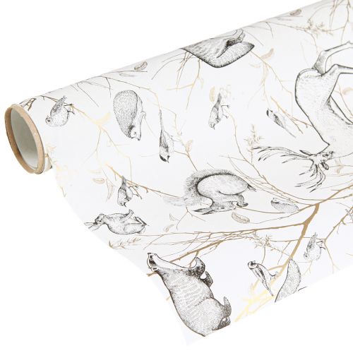 Artikel Geschenkpapier Tiere Weiß Grau Gold Herbst Winter 200cm