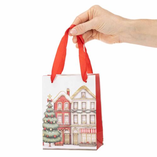 Weihnachtliche Geschenktüten mit Häusern und Tannenbaum 12 x 6 x 16 cm, 2 Stück | Floristik24.at