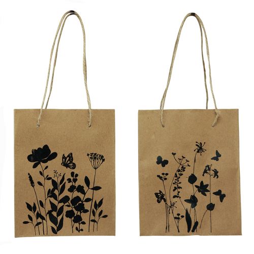 Floristik24 Geschenktüten mit Henkeln Papier Natur Schwarz 12×15cm 6St