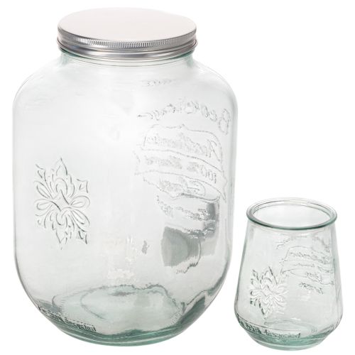 Getränkespender aus Recyclingglas mit Zapfhahn, 4 Gläser, H25,5 cm, klar-grünblau | Floristik24.at