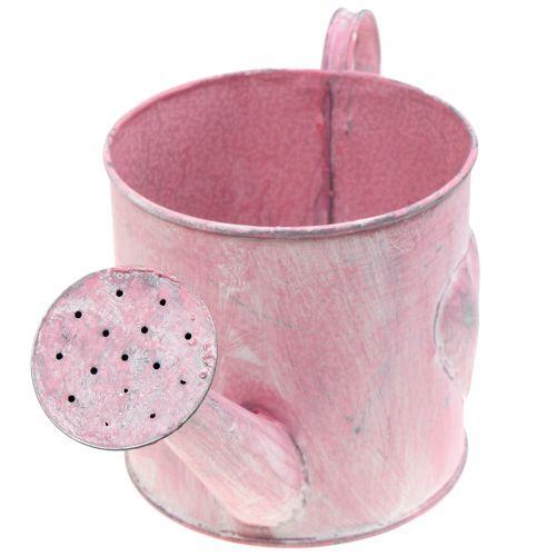 Floristik24 Pflanzgefäß Gießkanne mit Herz Rosa, Weiß gewaschen Ø12,5cm H13cm