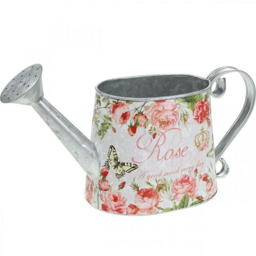 Nostalgische Deko-Kanne, Kanne aus Metall, Pflanzgefäß mit Rosen H15,5cm L28,5cm