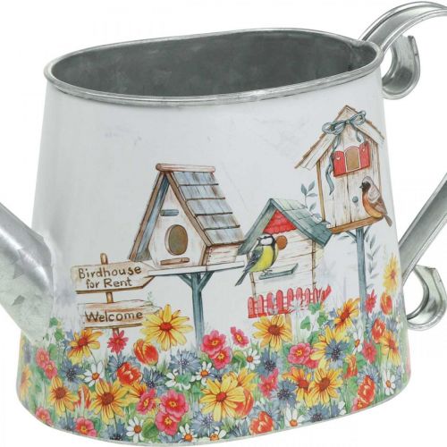 Floristik24 Deko-Gießkanne Metall, Pflanzgefäß, Sommerdeko, Pflanzkanne mit Vogelhäusern H15cm L28cm