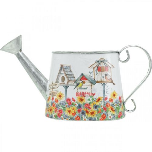 Floristik24 Deko-Gießkanne Metall, Pflanzgefäß, Sommerdeko, Pflanzkanne mit Vogelhäusern H15cm L28cm