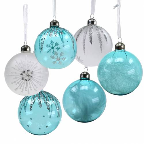 Floristik24 Weihnachtskugel Glas Blau, Weiß Ø8cm Sortiert 12St