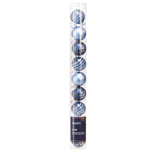 Artikel Glas Christbaumkugeln Blau Silber Dekor Mini Ø3cm 9 St