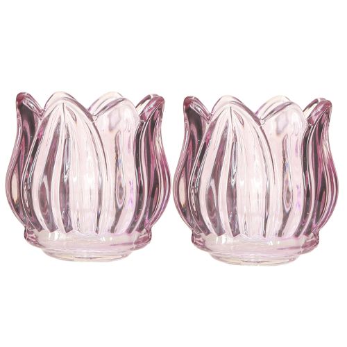 Artikel Glas Teelichthalter Teelichtglas Tulpe Lila Ø7cm H7cm 2St