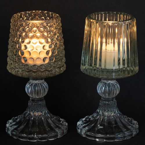 Artikel Glas Teelichthalter mit Fuß Punkte und Rillen 2er-Set