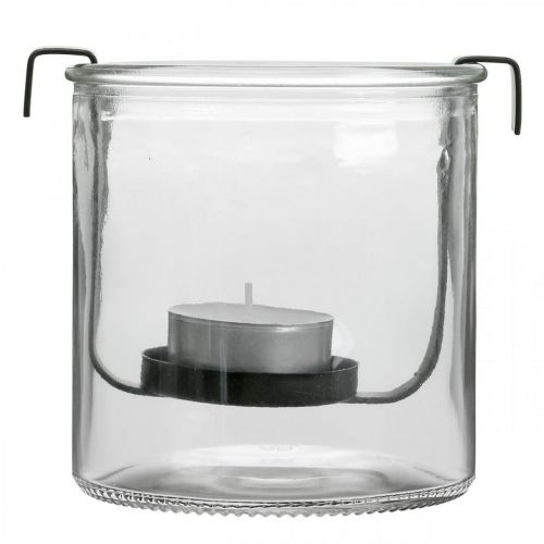 Floristik24 Windlicht Glas mit Teelichthalter Schwarz Metall Ø9×H10cm