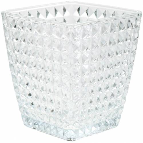 Floristik24 Glaswindlicht Würfel Facettenmuster, Tischdeko, Vase aus Glas, Glasdeko 2St