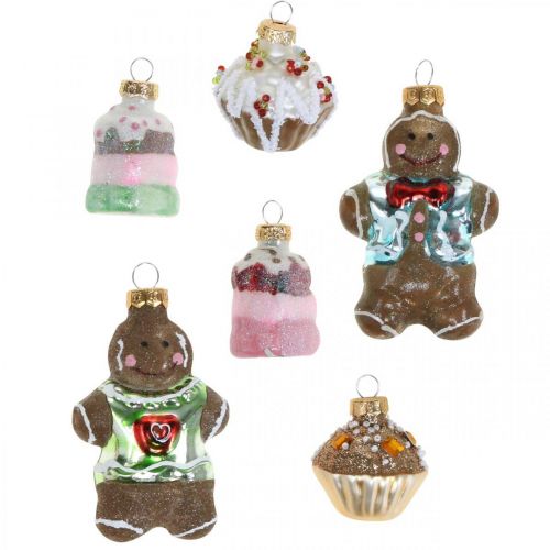 Floristik24 Glasanhänger Lebkuchenmann & Cupcakes, Christbaumschmuck-Mix, Weihnachtsbäckerei H4/8cm Echtglas 6St