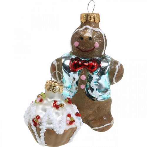 Floristik24 Glasanhänger Lebkuchenmann & Cupcakes, Christbaumschmuck-Mix, Weihnachtsbäckerei H4/8cm Echtglas 6St