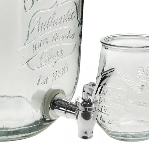 Getränkespender Glas mit Zapfhahn Set mit 4 Trinkgläsern H25,5cm