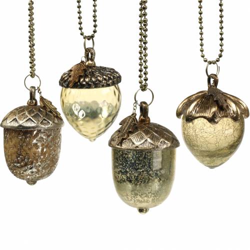 Floristik24 Christbaumschmuck Eichel zum Hängen Metall Glas Gold 11cm 4St