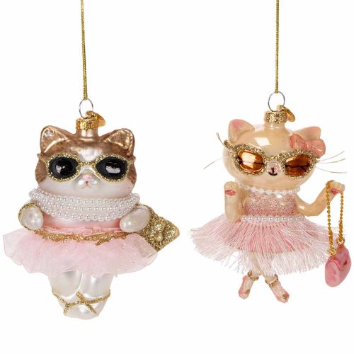 Katzen-Christbaumschmuck aus Glas mit Tutu, 11 cm, 2 Stück bestellen | Floristik24.at