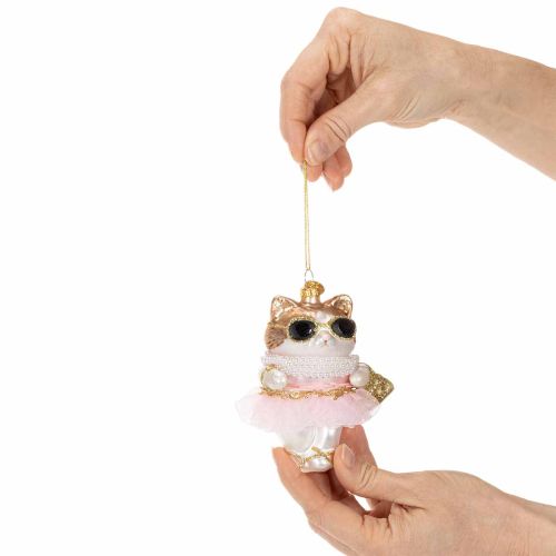 Katzen-Christbaumschmuck aus Glas mit Tutu, 11 cm, 2 Stück | Floristik24.at