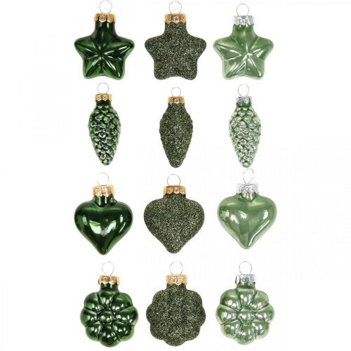 Floristik24 Mini Christbaumschmuck Mix Grün Glas Weihnachtsdeko sortiert 4cm 12St