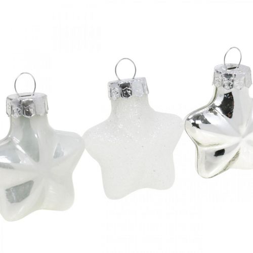 Artikel Mini Christbaumschmuck Mix Glas Weiß, Silber sortiert 4cm 12St