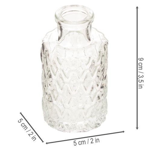 Mini Glasvase mit Rautenmuster transparent 9 cm 6er-Set | Floristik24.at