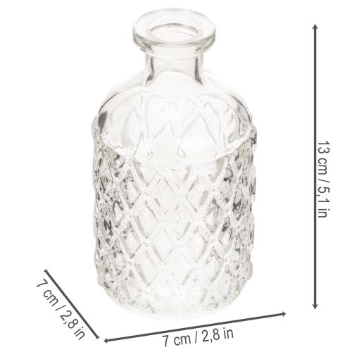 Glasvase mit Rautenmuster klar 13 cm Set 6 Stück | Floristik24.at