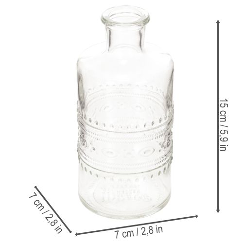 Glasflasche zylindrisch mit Muster klar 15 cm als Dekovase 6er Set | Floristik24.at