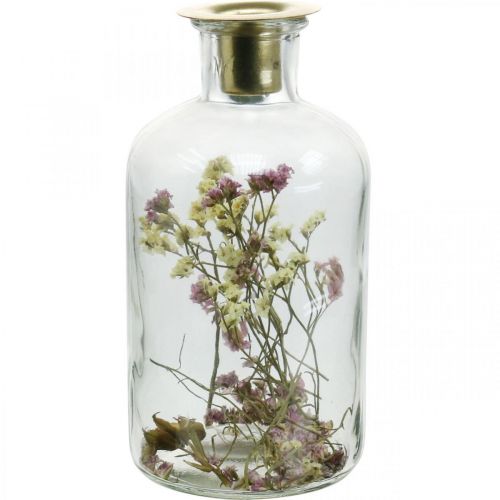 Floristik24 Glas mit Kerzenständer, Glasdeko mit Trockenblumen H16cm Ø8,5cm