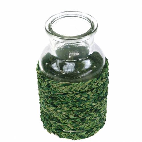 Floristik24 Glasflasche mit Bast Grün H12,5cm 3St
