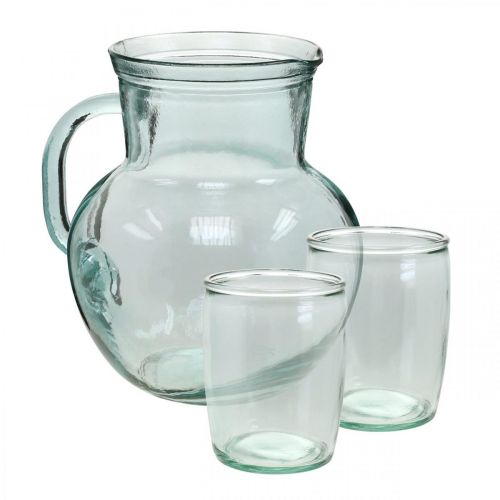 Floristik24 Glaskanne mit Trinkgläsern, Getränkeset zum Servieren Bläulich Klar H20cm/11,5cm 5-teilig