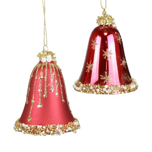 Floristik24 Glasglocke Weihnachtsglocken Rot Gold Ø6,5cm H8,5cm 2St