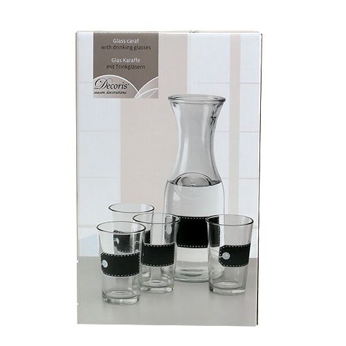 Artikel Glaskaraffe H27cm mit 4 Gläsern H11cm