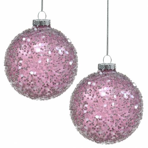 Floristik24 Christbaumschmuck Glaskugel Lila Pailletten Ø8cm 4St