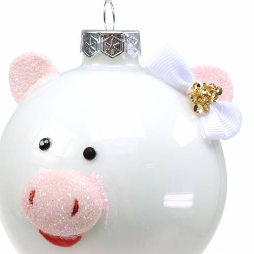 Floristik24 Christbaumschmuck Glaskugel Schwein Rosa/Weiß Ø8cm 2St