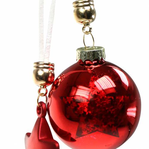 Floristik24 Christbaumschmuck Glaskugel mit Stern Rot 5cm