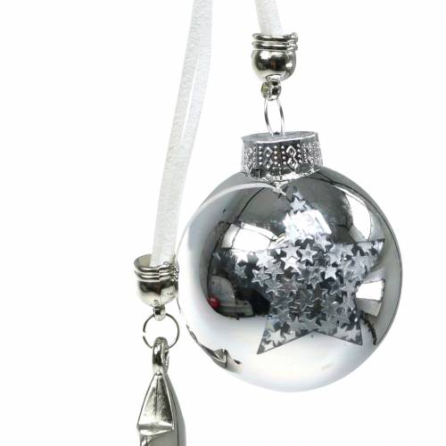 Floristik24 Christbaumschmuck Glaskugel mit Stern Silber 5cm