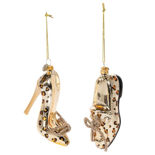 Glasschuh-Ornamente mit Leopardenmuster aus Glas, 13 cm, 2-teilig bestellen | Floristik24.at
