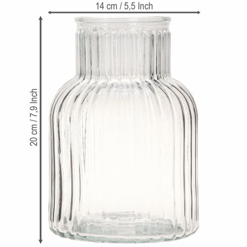 Artikel Glasvase Blumenvase Glas Rillen Retro Klar Ø13,5cm H20cm
