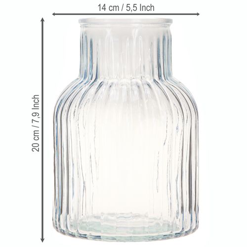 Artikel Blumenvase mit Rillen Glasvase in Blau Ø13,5cm H20cm