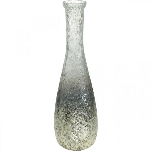 Floristik24 Blumenvase aus Glas, Tischvase zweifarbig Echtglas Klar, Silber H30cm