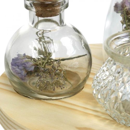 Artikel Vasenset auf Holztablett, Tischdeko mit Trockenblumen, Windlicht Naturfarben, Transparent Ø18cm