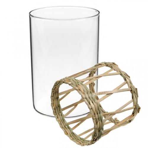 Artikel Glasvase Zylinder geflochtene Gräser Tischdeko Glas Ø8cm H12cm