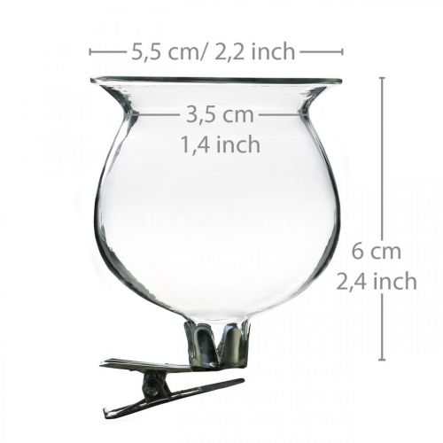 Floristik24 Glasvase Glocke mit Clip Klar Ø5,5cm H6cm 4St