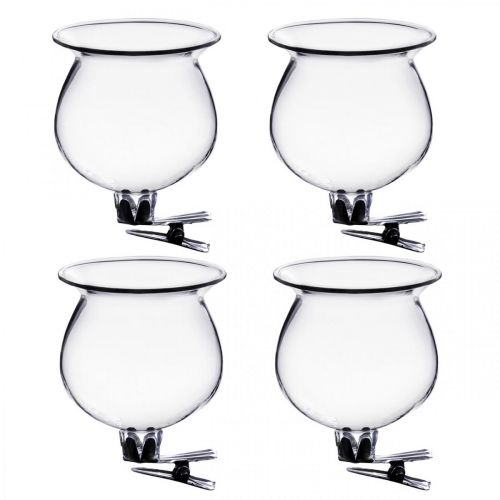 Floristik24 Glasvase Glocke mit Clip Klar Ø5,5cm H6cm 4St
