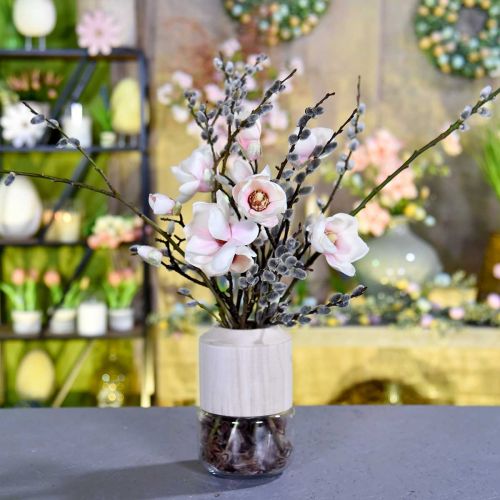 Glasvase mit Holz Deko Vase für Trockenfloristik H20cm